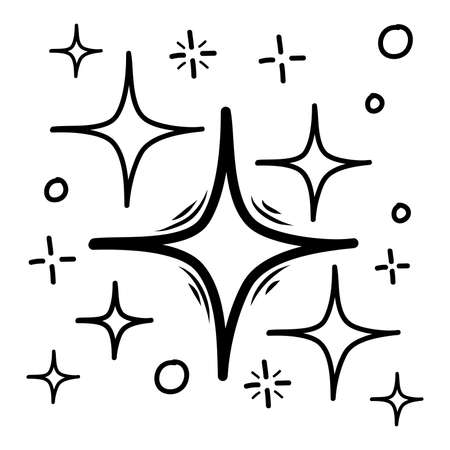 doodle set of vector stars sparkle icon, clean surface icon. Glowing light effect stars and shining burst. isolated on white background. vector illustrationのイラスト素材