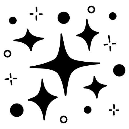 doodle set of vector stars sparkle icon, clean surface icon. Glowing light effect stars and shining burst. isolated on white background. vector illustrationのイラスト素材