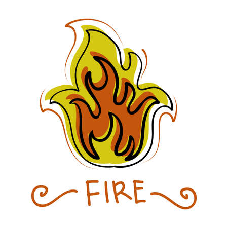 Hand drawn fire icons. Fire Flames Icons Vector Set. Hand Drawn Doodle Sketch Fire, Black and White Drawing. Simple fire symbol.のイラスト素材