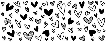 Doodle Hearts, hand drawn love hearts. Vector illustration.のイラスト素材
