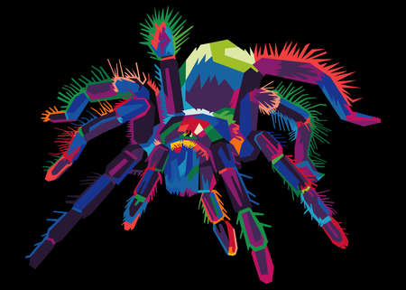 colorful tarantula spider on cool isolated pop art style background. WPAP styleのイラスト素材
