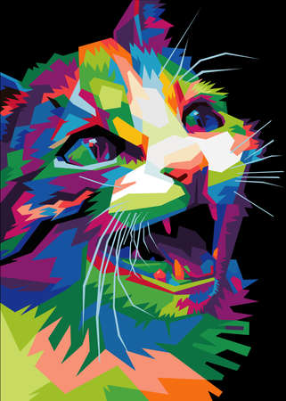 colorful cat head style pop art suitable for poster banners and othersのイラスト素材