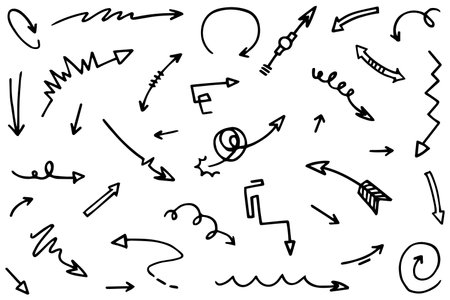 set of hand drawn arrows .Vector doodle design elements. Illustration on white background.for business infographic, banner, web and concept design.のイラスト素材