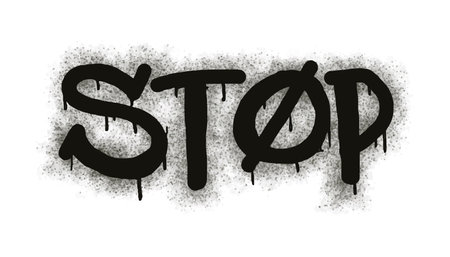 Spray the word stop graffiti painted black on white. Drops of sprayed love words. isolated on a white background. vector illustrationのイラスト素材