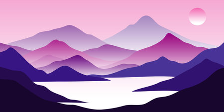 Mountains color, translucent waves, abstract glass shape, modern background, design vector Illustrationのイラスト素材