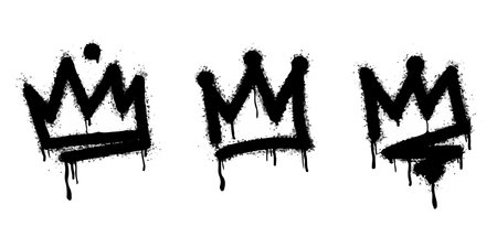 collection of Spray painted graffiti crown sign in black over white. Crown drip symbol. isolated on white background. vector illustrationのイラスト素材