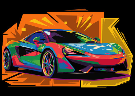 Colorful sports car on cool isolated pop art style background.のイラスト素材
