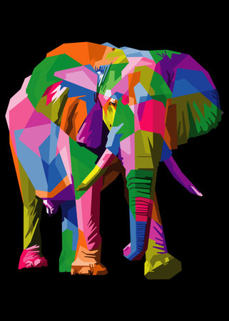 colorful elephant on pop art style isolated with black backroundのイラスト素材