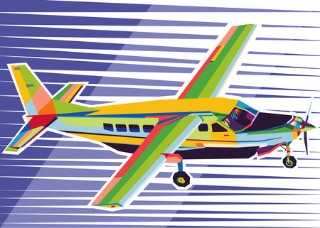 colorful airplane in pop art style isolated on black backgroundのイラスト素材