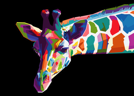colorful giraffe head on pop art style isolated with black backroundのイラスト素材