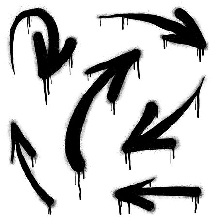 collection of Spray painted graffiti Arrow in black over white. isolated on white background. vector illustrationのイラスト素材