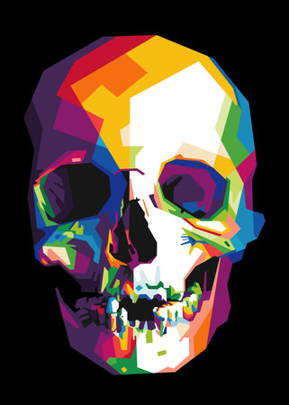 Colorful skull head in polygonal abstract pop art style. suitable for posters, banners, banners, logos and moreのイラスト素材