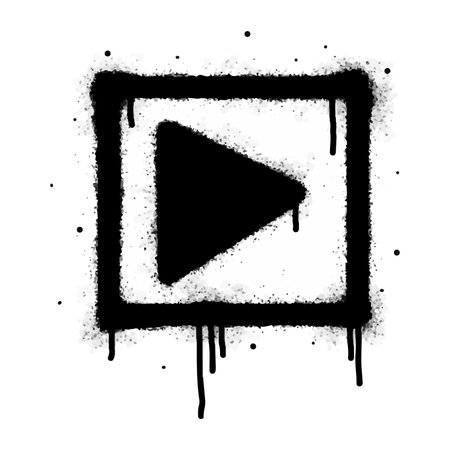 Spray Painted Graffiti Play button icon Sprayed isolated with a white background. graffiti Play button with over spray in black over white. Vector illustration.のイラスト素材