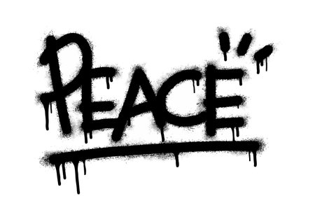 Spray paint graffiti peace symbol in black on white. Sprayed drops of Peace symbol logo. isolated on white background. vector illustrationのイラスト素材