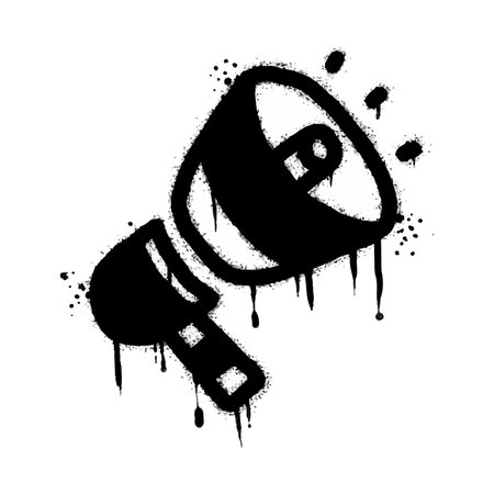 Spray Painted Graffiti Megaphone icon Sprayed isolated with a white background. graffiti Megaphone with over spray in black over white. Vector illustration.のイラスト素材