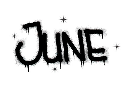 Spray Painted Graffiti june Word Sprayed isolated on white background. graffiti font Name of the month with overspray in black on white.のイラスト素材
