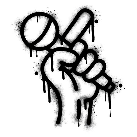 collection of hand with mic graffiti Spray painted black on white. Hand holding mic symbol. isolated on white background. vector illustrationのイラスト素材