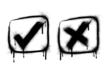 Spray Painted Graffiti Check marks Sprayed isolated with a white background. graffiti Check marks icon with over spray in black over white. Vector illustration.のイラスト素材