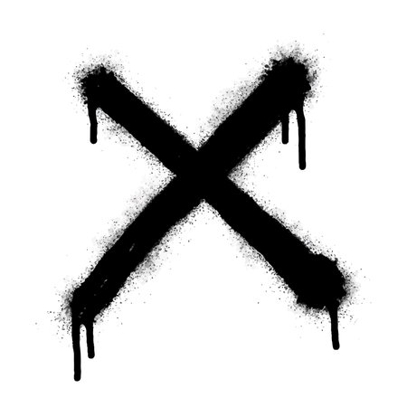Spray Painted Graffiti x Sprayed isolated with a white background. graffiti font x with over spray in black over white. Vector illustration.のイラスト素材