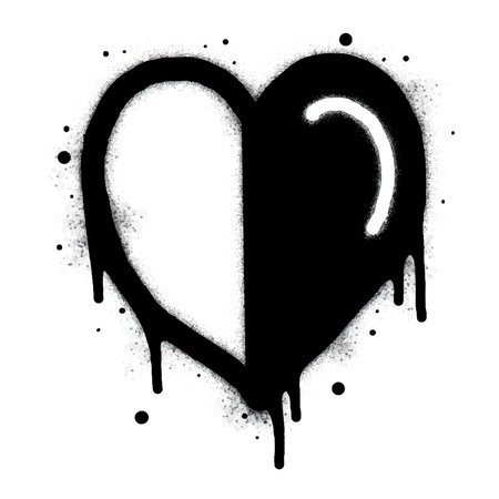 Spray graffiti heart sign painted in black on white. Love heart drop symbol. isolated on a white background. vector illustrationのイラスト素材