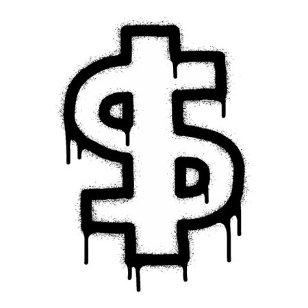 Spray painted graffiti currency in black over white. Drops of sprayed dollar icon. isolated on white background. vector illustrationのイラスト素材