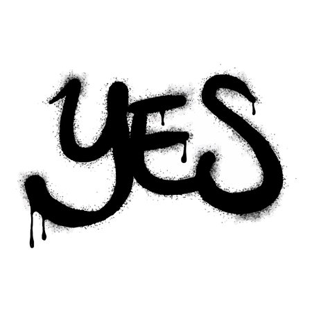 graffiti Words and symbols yes or agree are sprayed in blackのイラスト素材