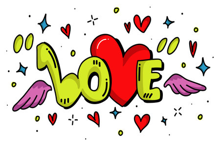 Love. Hand drawn vintage illustration with hand lettering. This illustration can be used as a greeting card for Valentine's Day or a wedding, as a print onのイラスト素材