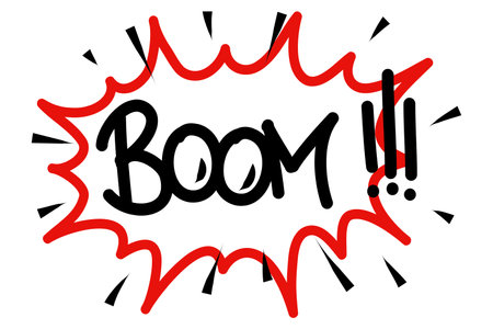 Boom Speech Bubble. Banner, speech bubble, poster and sticker concept, comic funny style with text Boom. Explosion design, speech bubble, Boom message for banner, poster, web. Illustrationのイラスト素材