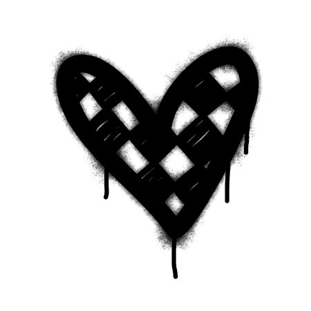 Spray graffiti heart sign painted in black on white. Love heart drop symbol. isolated on a white background. vector illustrationのイラスト素材