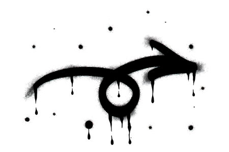 Spray Painted Graffiti arrow Sprayed isolated with a white background. graffiti arrow with over spray in black over white. Vector illustration.のイラスト素材