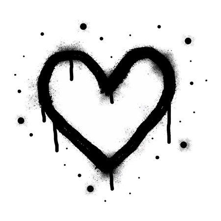 Spray graffiti heart sign painted in black on white. Love heart drop symbol. isolated on a white background. vector illustrationのイラスト素材