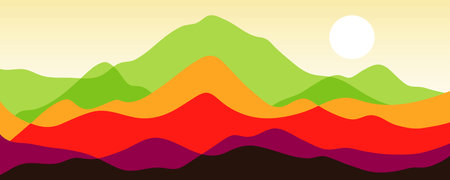 Mountain colors, translucent waves, sunset, abstract glass shapes, modern background, design vector illustrationのイラスト素材