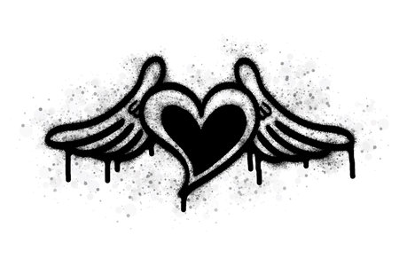 Spray graffiti heart sign painted in black on white. Love heart drop symbol. isolated on a white background. vector illustrationのイラスト素材
