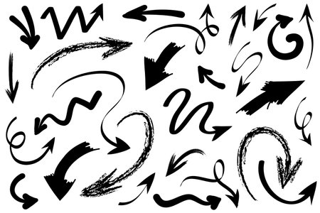 set of hand drawn arrows .Vector doodle design elements. Illustration on white background.for business infographic, banner, web and concept design.のイラスト素材