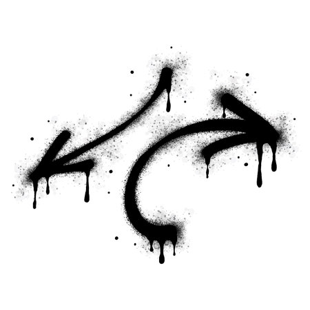 Graffiti arrow with overspray in black over white.のイラスト素材