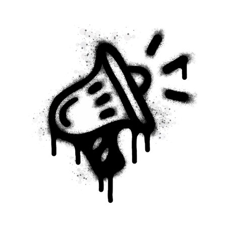Spray Painted Graffiti Megaphone icon Sprayed isolated with a white background. graffiti Megaphone with over spray in black over white. Vector illustration.のイラスト素材