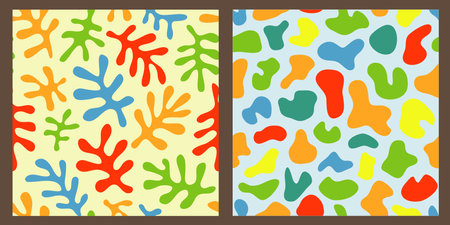 Abstract leaf cutout shapes seamless pattern. Trendy colorful leaves collage shape background design collection. Contemporary art decorationのイラスト素材