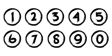 Hand drawn simple round numbers in flat style, Collection of numbers 1-0 simple black symbol signs for apps, UI and websites, doodle artのイラスト素材