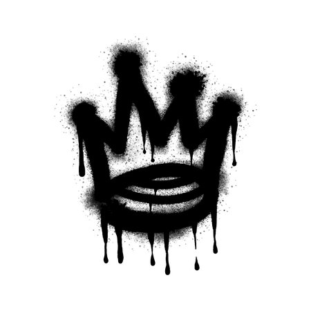 Spray Paint Graffiti Crown, sprayed icon crown isolated on white background. King symbol graffiti oversprayed in black on white. Vector illustration.のイラスト素材