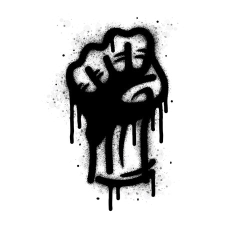 Spray Painted Graffiti fist hand icon Sprayed isolated with a white background. graffiti fist power symbol with over spray in black over white.のイラスト素材