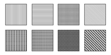 Collection of black and white abstract square backgrounds or patterns. Hand drawn line shapes.Contemporary modern trendy Vector Illustration. Poster, social media Icon templateのイラスト素材