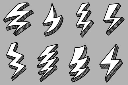 hand drawn vector doodle electric lightning symbol sketch illustration. colored. thunder symbol...