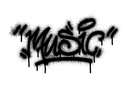 The word Music graffiti is sprayed in black on whiteのイラスト素材