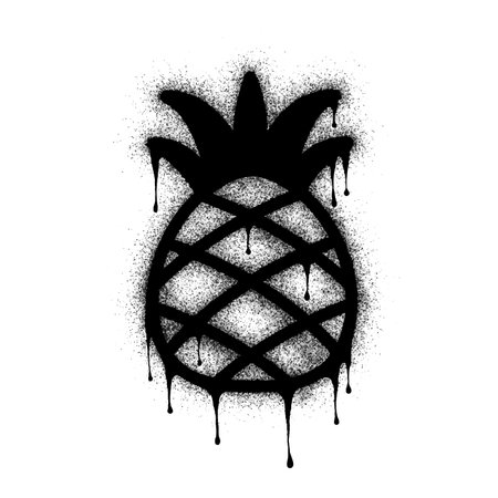 Spray graffiti pineapple fruit sign painted black on white. Fruit symbol. isolated on white background. vector illustrationのイラスト素材