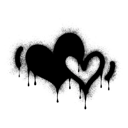 Spray Paint Graffiti Sprayed heart sign isolated on white background. graffiti fall in love symbol with overspray in black on white.のイラスト素材