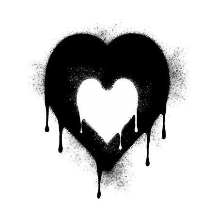 Spray Paint Graffiti Sprayed heart sign isolated on white background. graffiti fall in love symbol with overspray in black on white.のイラスト素材
