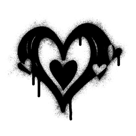 Spray Paint Graffiti Sprayed heart sign isolated on white background. graffiti fall in love symbol with overspray in black on white.のイラスト素材