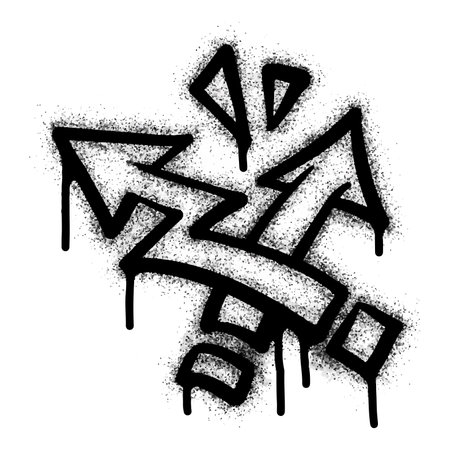 Graffiti arrow with overspray in black over white.のイラスト素材