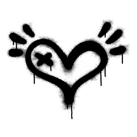 Spray Painted Graffiti heart icon Word Sprayed isolated with a white background. graffiti font love icon with over spray in black over white. Vector illustration.のイラスト素材