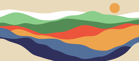 Mountain colors, translucent waves, sunset, abstract glass shapes, modern background, design vector illustrationのイラスト素材